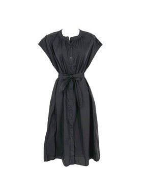 Deluc Cancela Poplin Cap Sleeve Shirt Dress Black Quiet Luxury Midi Size XS